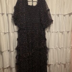 JessaKae Blue Maxi Dress With Floral Print And Ruffles NWT